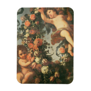 T32714 Zwei Putti, die eine Blume Garland unterstü Magnet