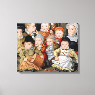 T3337 Portrait einer Mutter mit ihren acht Kindern Leinwanddruck