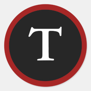 T: Anfangsbuchstabe T Rot, Weiß und Schwarz Runder Aufkleber