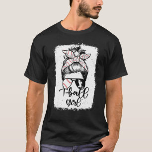 T Ball Girl Vintag Leopard Messy Bun gebleicht T-Shirt