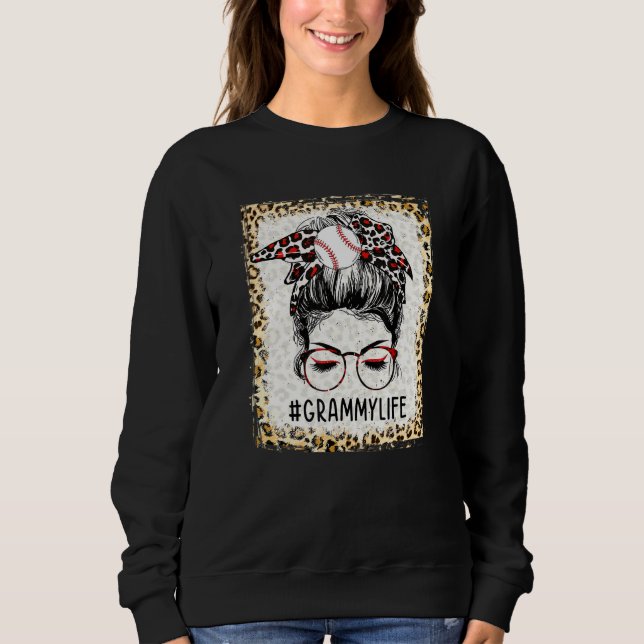 T Ball Grammy Messy Bun Game Day Mütter geblasen Sweatshirt (Vorderseite)