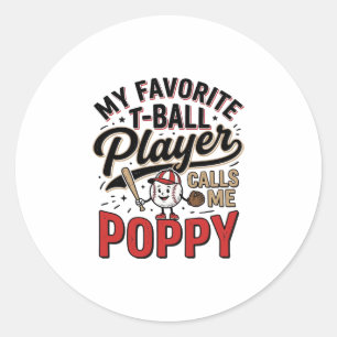 T-Ball Mohn Vintage-Stickerei-Shirt-Design_1 Runder Aufkleber