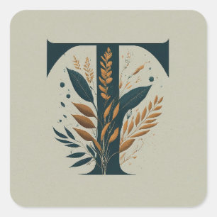 T Botanische Monogramm Quadratischer Aufkleber