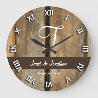 T customizable Wood (print) Monogram Clock Große Wanduhr
