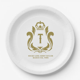 T Erstmaliges Monogramm-Gold-Wappen Pappteller