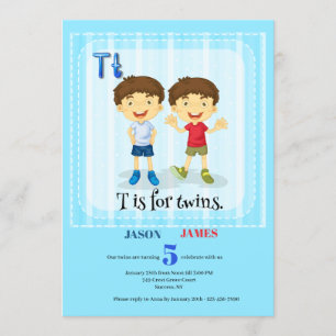 T est pour Twins Boys Invitation fête d'anniversai
