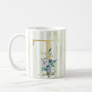 T goldfarbene anfängliche blaue und weiße Streifen Kaffeetasse