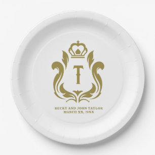 T Initialen Monogramm Goldene Krone Pappteller