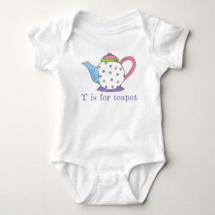 T is for Teapot Polka Dot Tea Pot Party Time Baby Strampler