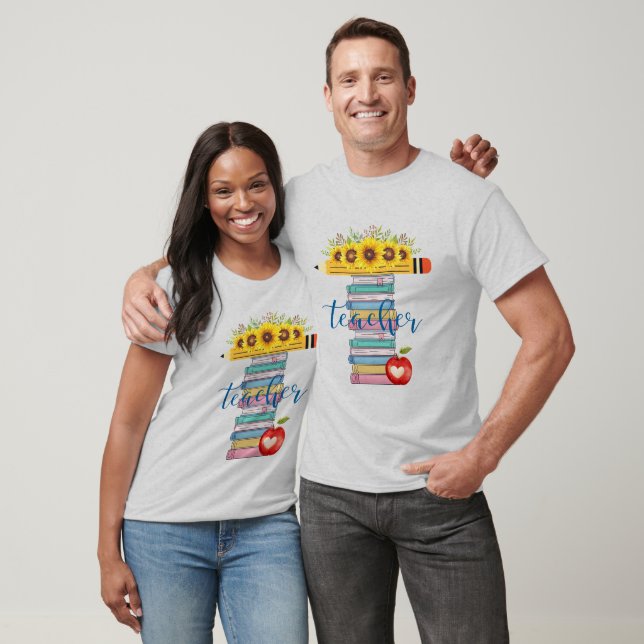 T ist für Lehrer Blumenstiftbücher personalisiert T-Shirt (Unisex)