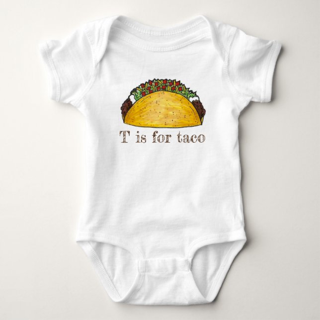 T ist für Taco Mexican Food Alphabet Letter T Baby Strampler (Vorderseite)