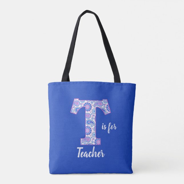 T ist für Teacher Blue Tote Bag Tasche (Rückseite)