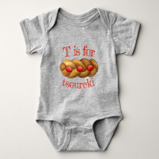 T ist für Tsoureki Griechisch Armenisch Ostern Bro Baby Strampler (Vorderseite)