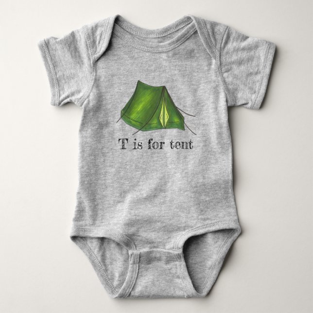 T ist für Zelt Green Camp Camping Tent Alphabet Baby Strampler (Vorderseite)