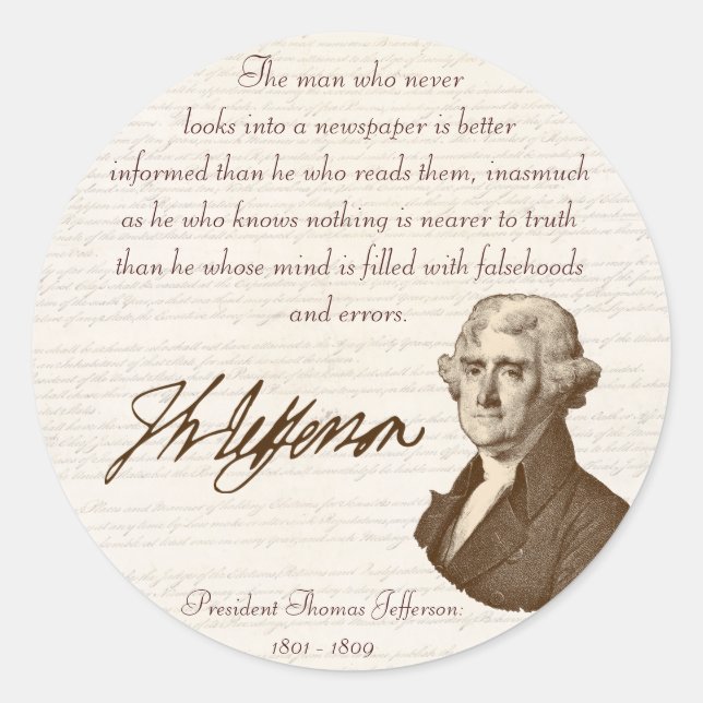 T. Jefferson: Wahrheit & Zeitung - Aufkleber (Vorderseite)