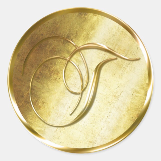 T Monogram Imitate Gold Umschlag Aufkleber Sticker (Vorderseite)