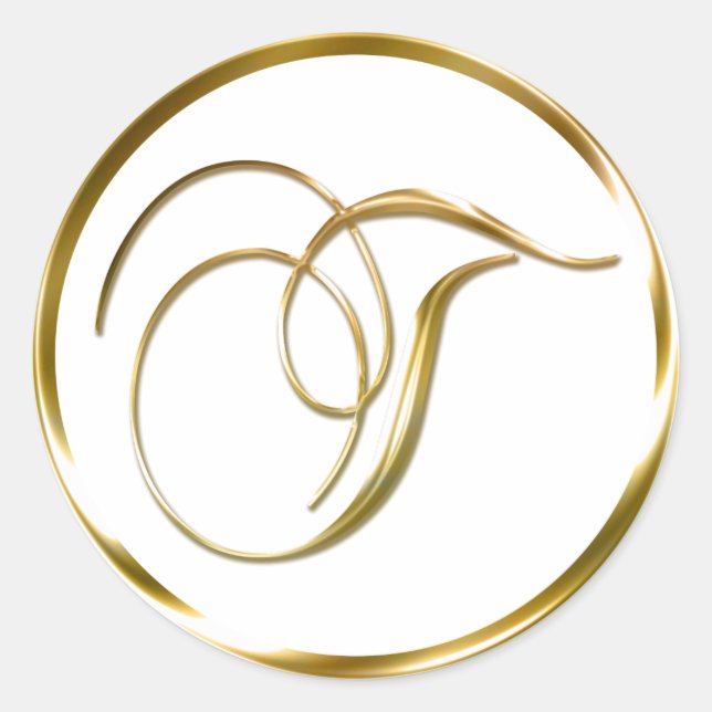 T Monogram Imitate Gold Umschlag oder Günstige Sie Runder Aufkleber (Vorderseite)