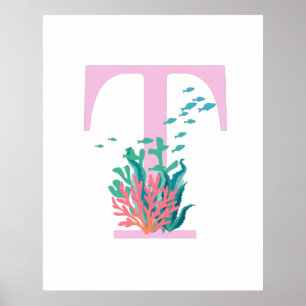 T Monogram Initial Monogram Pink Teal Ozean Poster