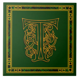 T Monogram "Irish Gold on Green" Keramik Tile Fliese