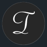 T Monogramm Schwarz-weiße Hochzeitskleber Runder Aufkleber<br><div class="desc">Diese Aufkleber verfügen über ein elegantes T-Monogramm. Ideal für Gastgeschenke Hochzeiten,  Umschlag Aufkleber,  etc.</div>