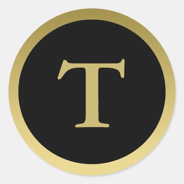 T :: Monogramme T Élégant Sticker Or et Noir (Devant)