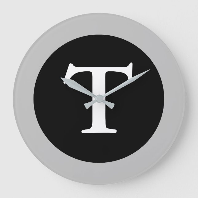 T :: Monogramme T Grande horloge murale moderne (Recto)