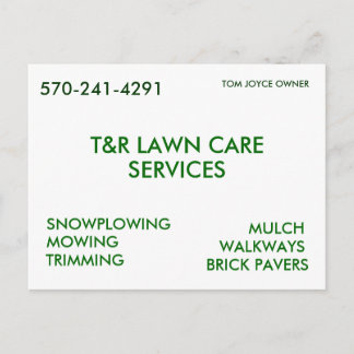 T&R LAWN CARE, SERVICES, SNOWPLOWING, MOWING, T... POSTKARTE