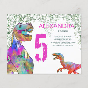 T Rex 5. Geburtstagsparty Budget Einladung Rosa Flyer