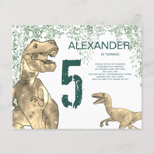 T Rex 5. Geburtstagsparty Haushalt Einladung Grün Flyer