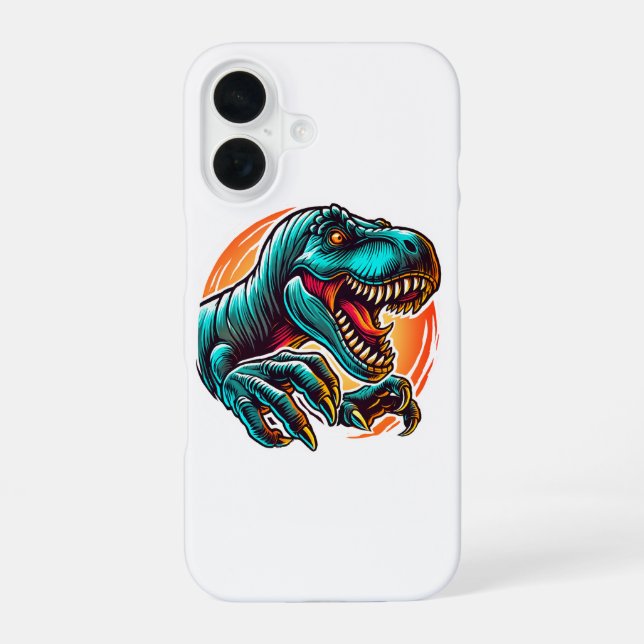 T-Rex-Angriff auf das Epische Dino vor der Geschic iPhone 16 Hülle (Rückseite)