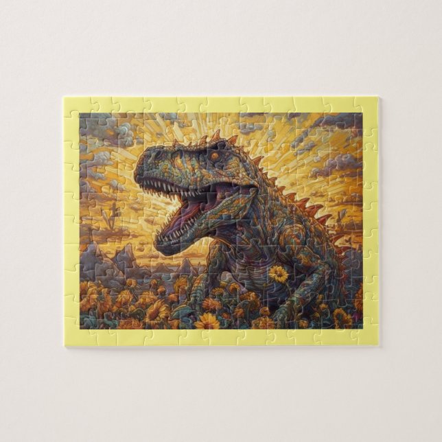 T-rex auf einem Sonnenblumenfeld (Horizontal)