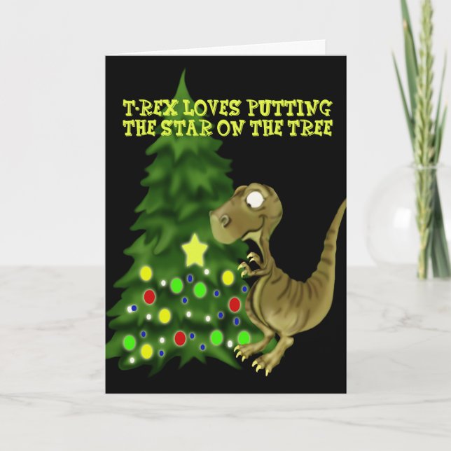 T-Rex-Baum Feiertagskarte (Vorderseite)