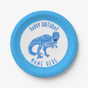 T-Rex Blue Dinosaur Niedliches prähistorisches Par Pappteller