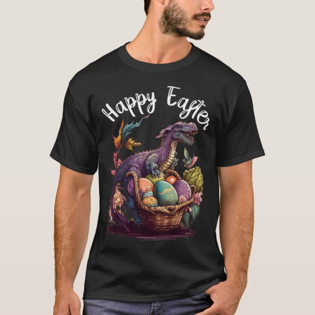 T Rex Dino Happy Easter Basket Easter Eggs Happy E T-Shirt (Vorderseite)