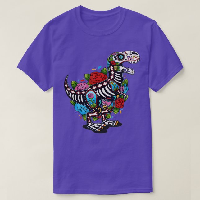 T Rex Dino Sugar Skull Mexico Calavera Dia De Los T-Shirt (Design vorne)