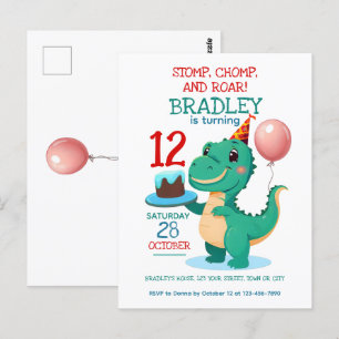 T Rex Dinosaur 12e Invitation de fête d'anniversai