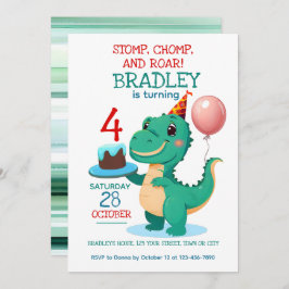 T Rex Dinosaur 4e Invitation de fête d'anniversair