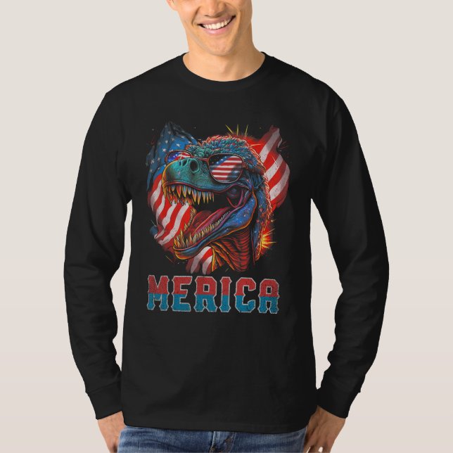 T Rex Dinosaur 4th of July American Flag USA Ameri T-Shirt (Vorderseite)