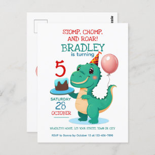 T Rex Dinosaur 5e Anniversaire Fête Invitation