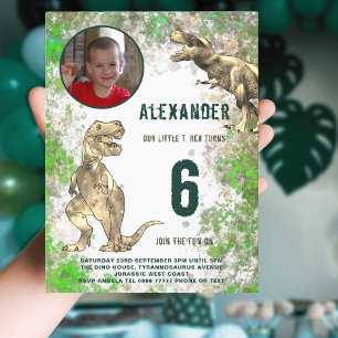 T-Rex Dinosaur 6. Geburtstagsfeier Foto Budget Einladungspostkarte