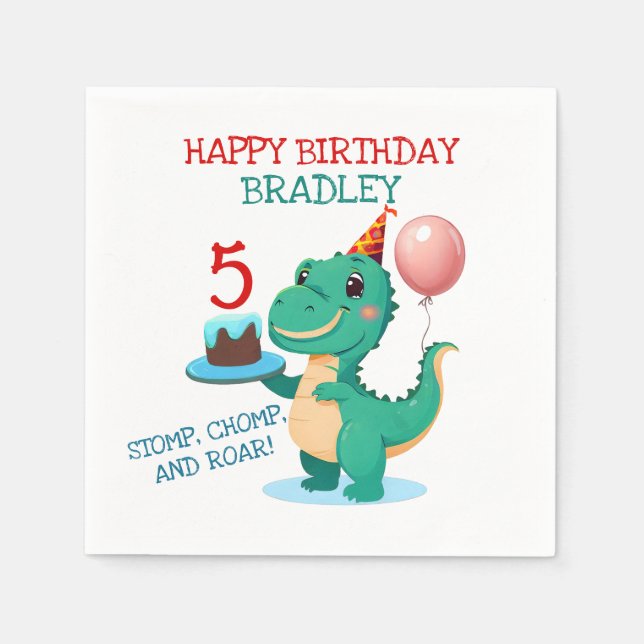T Rex Dinosaur Add Age Happy Birthday Party Serviette (Vorderseite)