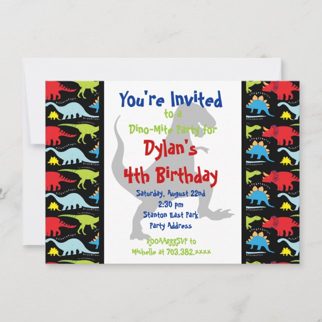 T Rex Dinosaur Anniversaire Fête Invitations Perso (Devant)