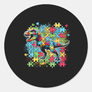 T Rex Dinosaur Autistic Autism Awareness Girls Boy Runder Aufkleber
