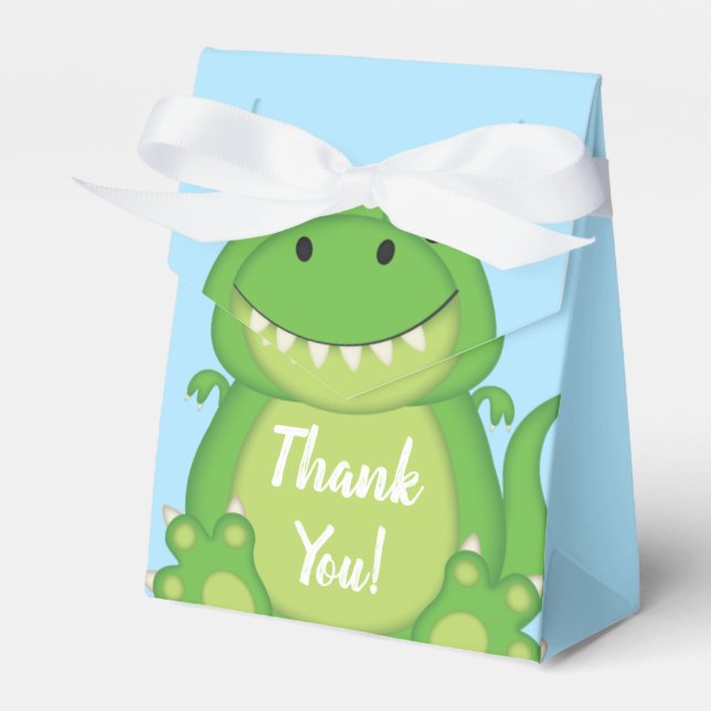 T-Rex Dinosaur Babydusche blau Geschenkschachtel (Vorderseite)