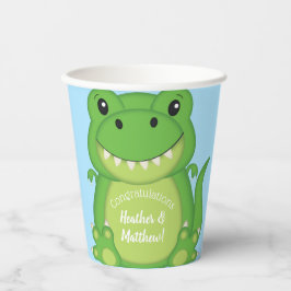 T-Rex Dinosaur Babydusche blau Pappbecher