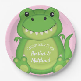 T-Rex Dinosaur Babydusche Pink Pappteller