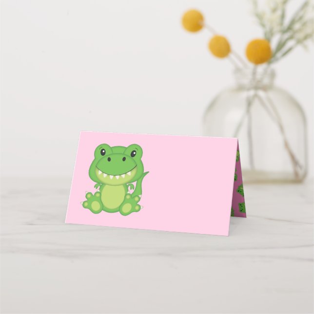 T-Rex Dinosaur Babydusche Pink Platzkarte (Vorderseite)