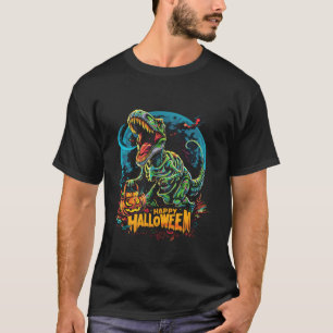 T rex Dinosaur Beängstigend Zombie Happy Halloween T-Shirt
