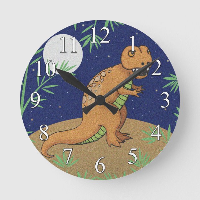 T-Rex Dinosaur Boys Wall Clock Runde Wanduhr (Vorderseite)
