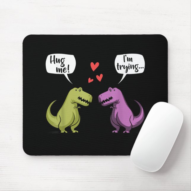 T-Rex Dinosaur Couple Hug Me Valentinstag Funny Mousepad (Mit Mouse)